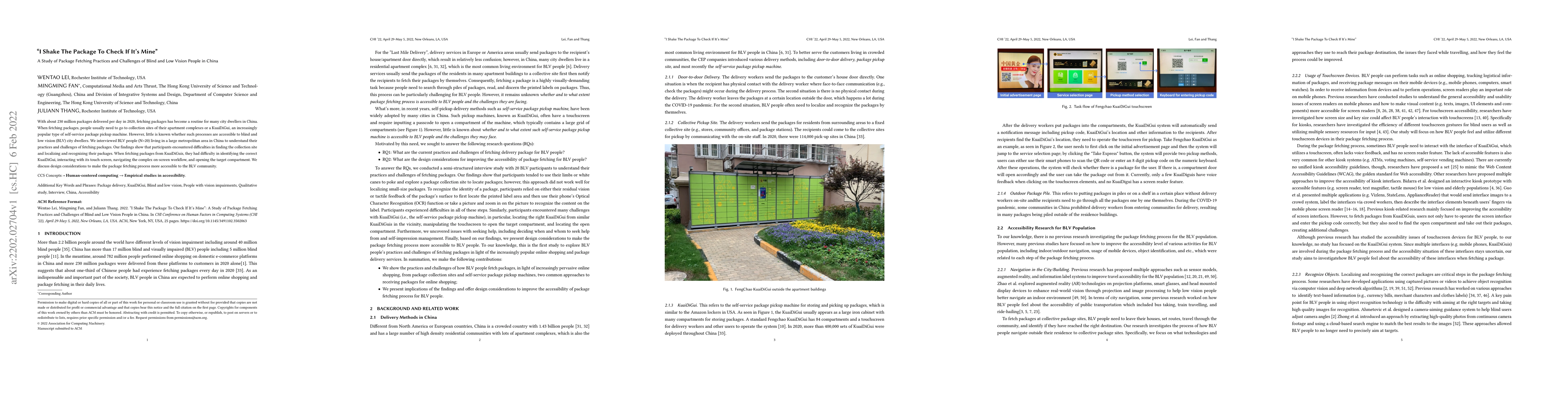 Thumbnail for "I Shake The Package To Check If It's Mine": A Study of Package Fetching
  Practices and Challenges of Blind and Low Vision People in China