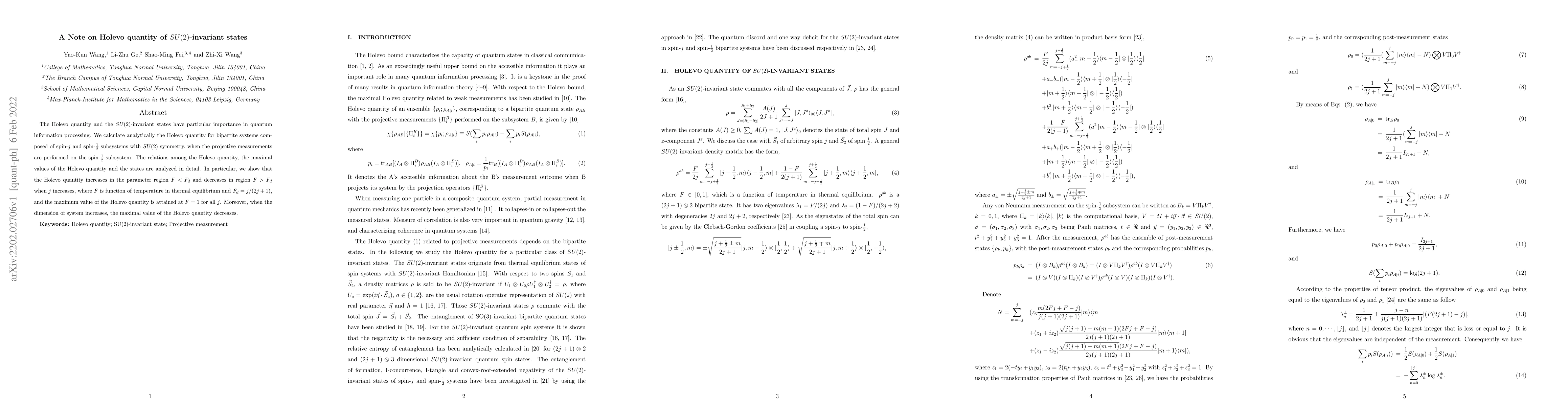 Thumbnail for A Note on Holevo quantity of $SU(2)$-invariant states