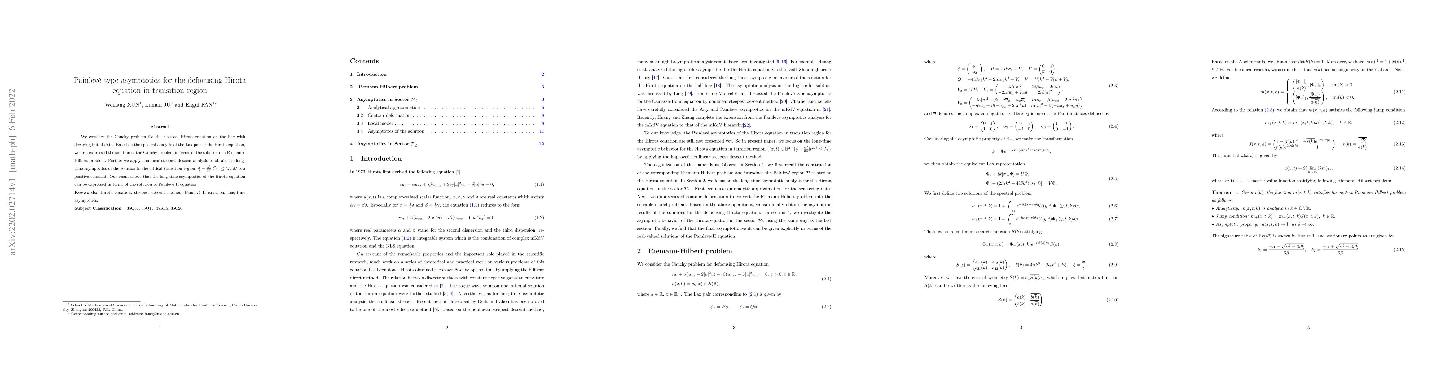 Thumbnail for Painleve-type asymptotics for the defocusing Hirota equation in
  transition region