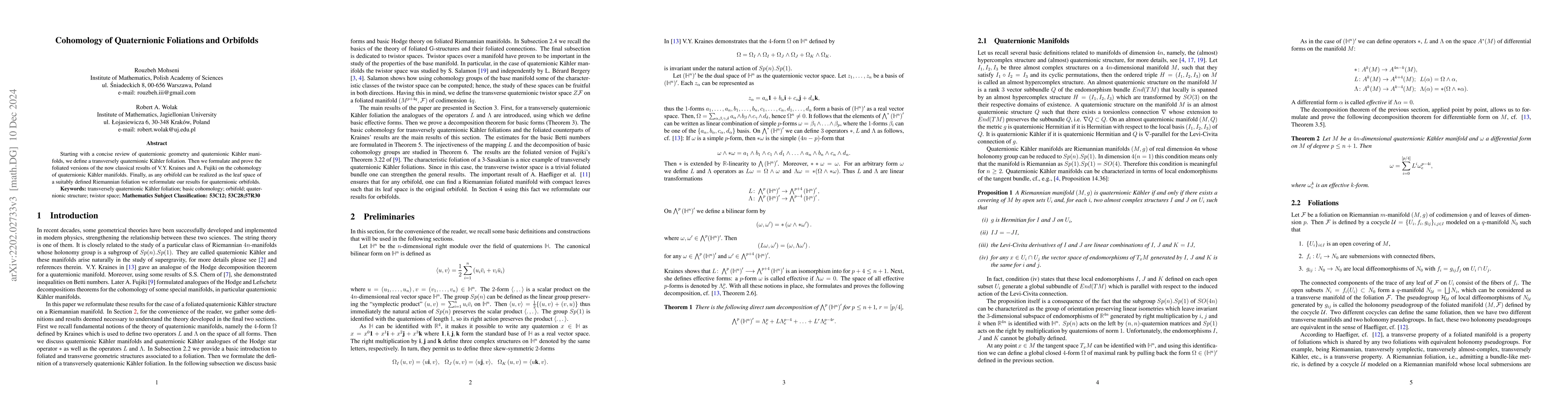 Thumbnail for Cohomology of Quaternionic Foliations and Orbifolds