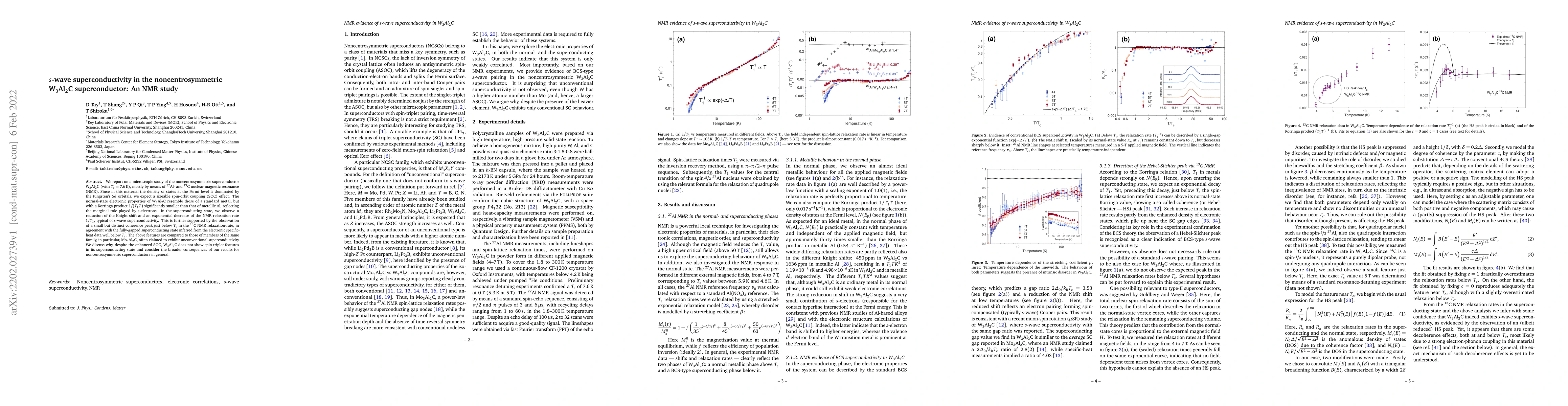 Thumbnail for $s$-wave superconductivity in the noncentrosymmetric W$_3$Al$_2$C
  superconductor: An NMR study