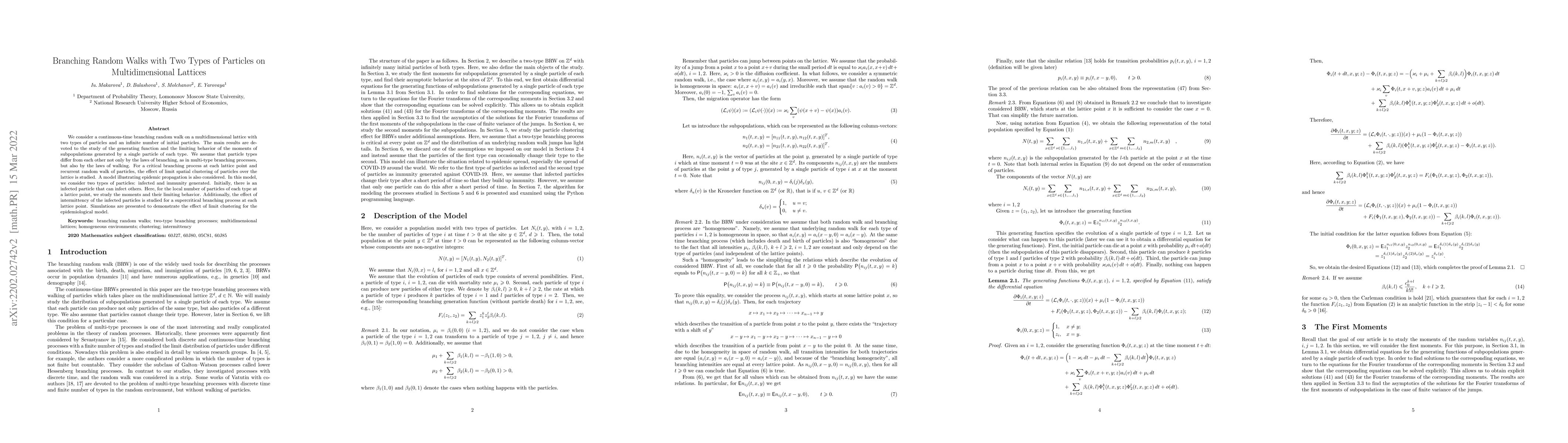 Thumbnail for Branching Random Walks with Two Types of Particles on Multidimensional
  Lattices