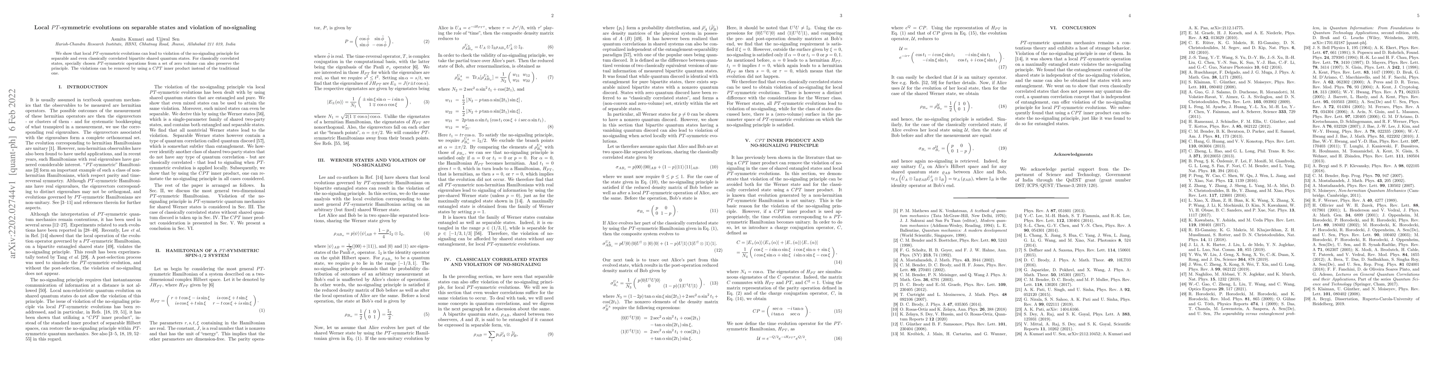 Thumbnail for Local PT-symmetric evolutions on separable states and violation of
  no-signaling