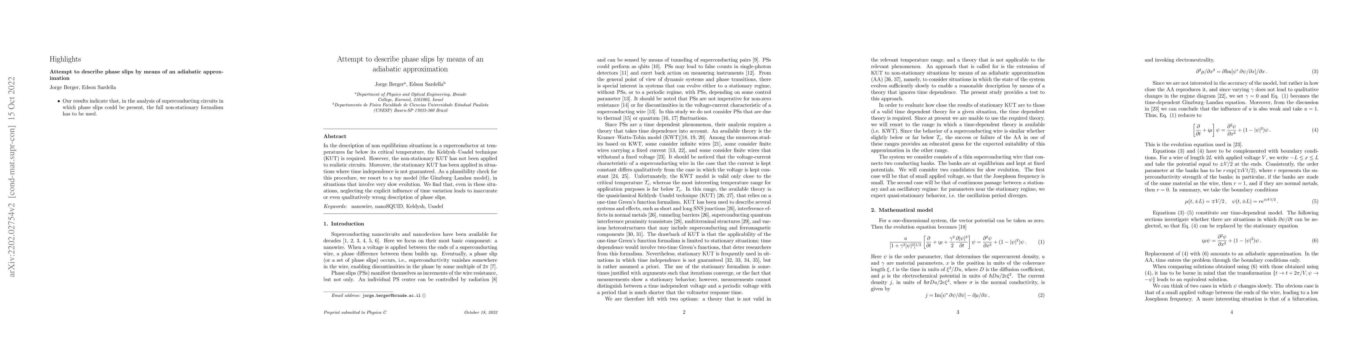Thumbnail for Attempt to describe phase slips by means of an adiabatic approximation