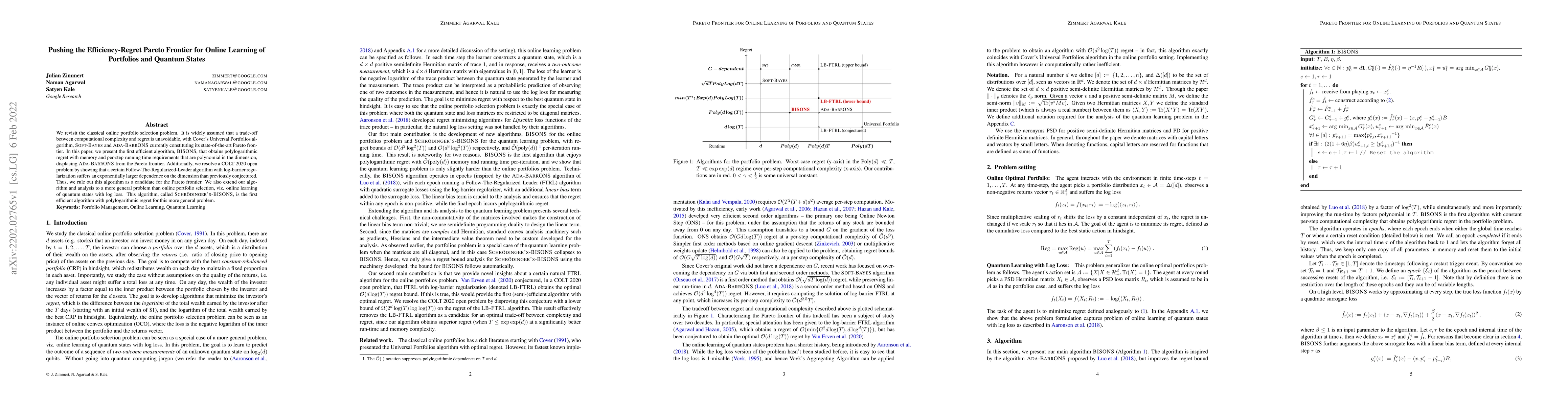 Thumbnail for Pushing the Efficiency-Regret Pareto Frontier for Online Learning of
  Portfolios and Quantum States