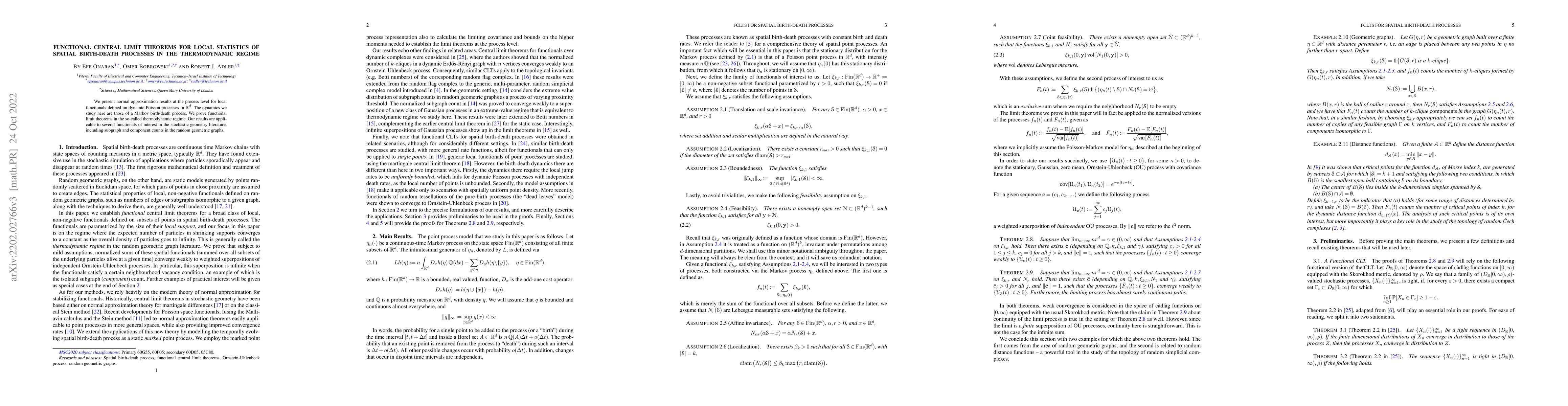 Thumbnail for Functional Central Limit Theorems for Local Statistics of Spatial
  Birth-Death Processes in the Thermodynamic Regime