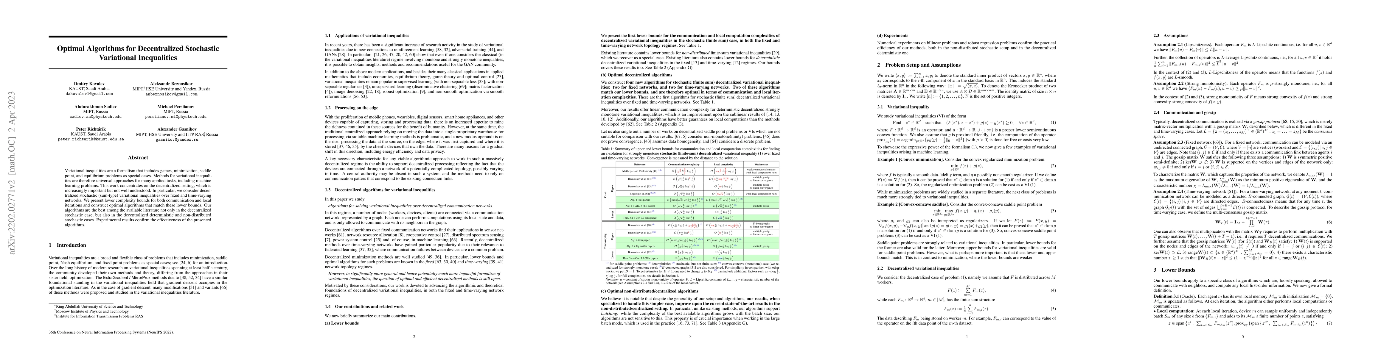 Thumbnail for Optimal Algorithms for Decentralized Stochastic Variational Inequalities