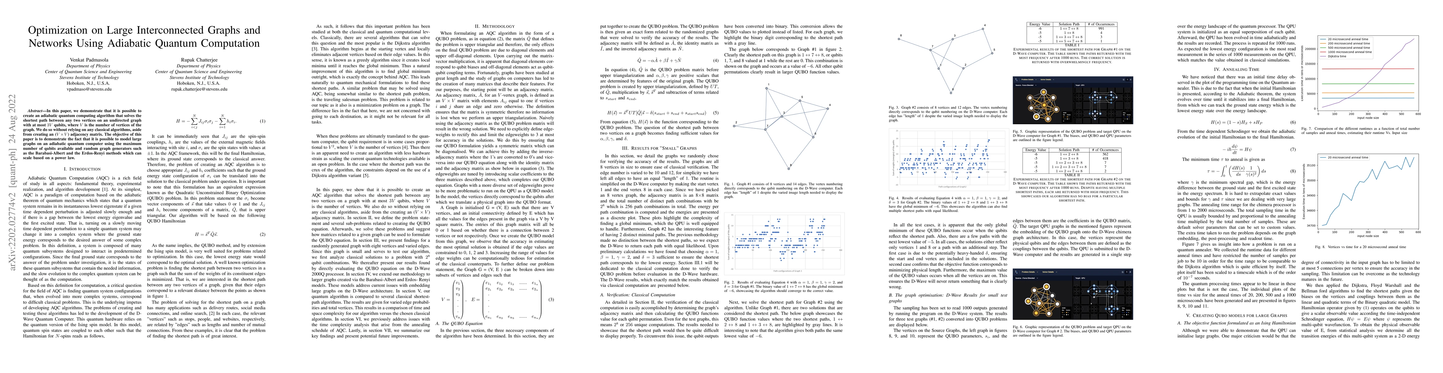 Thumbnail for Optimization on Large Interconnected Graphs and Networks Using Adiabatic
  Quantum Computation