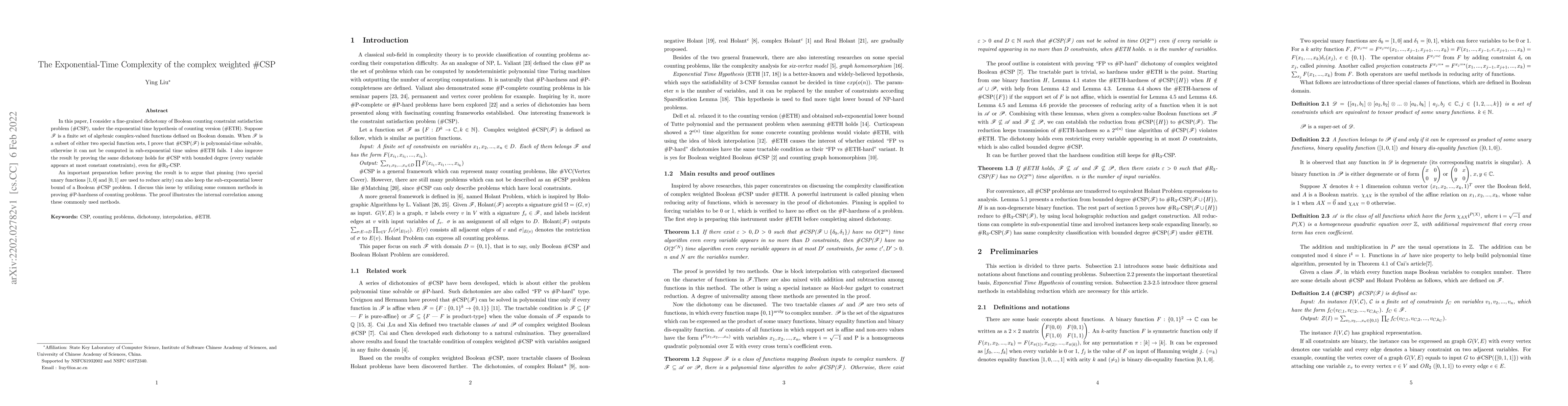 Thumbnail for The Exponential-Time Complexity of the complex weighted #CSP