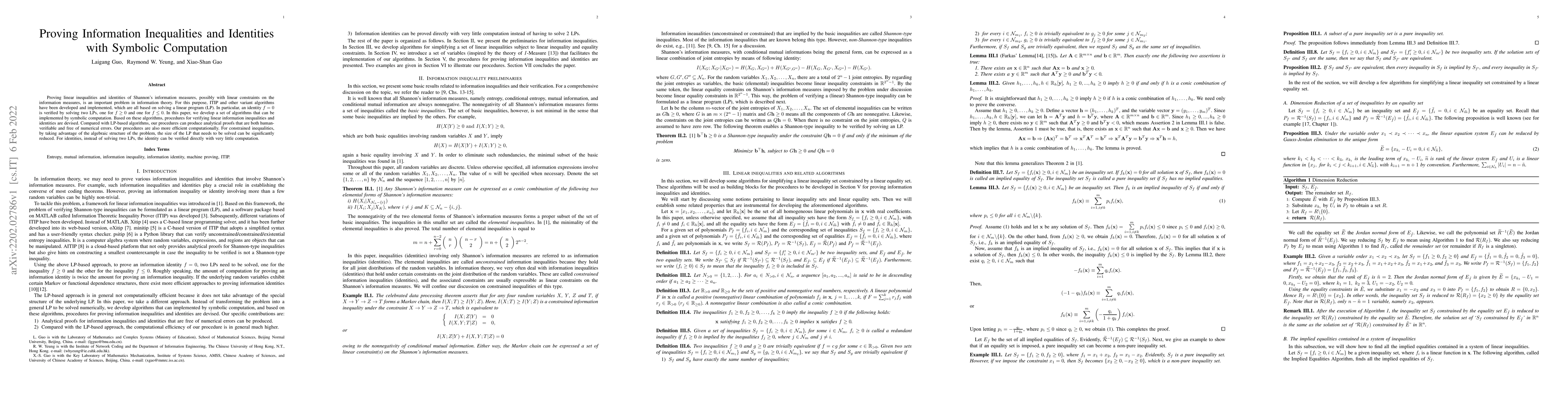 Thumbnail for Proving Information Inequalities and Identities with Symbolic
  Computation