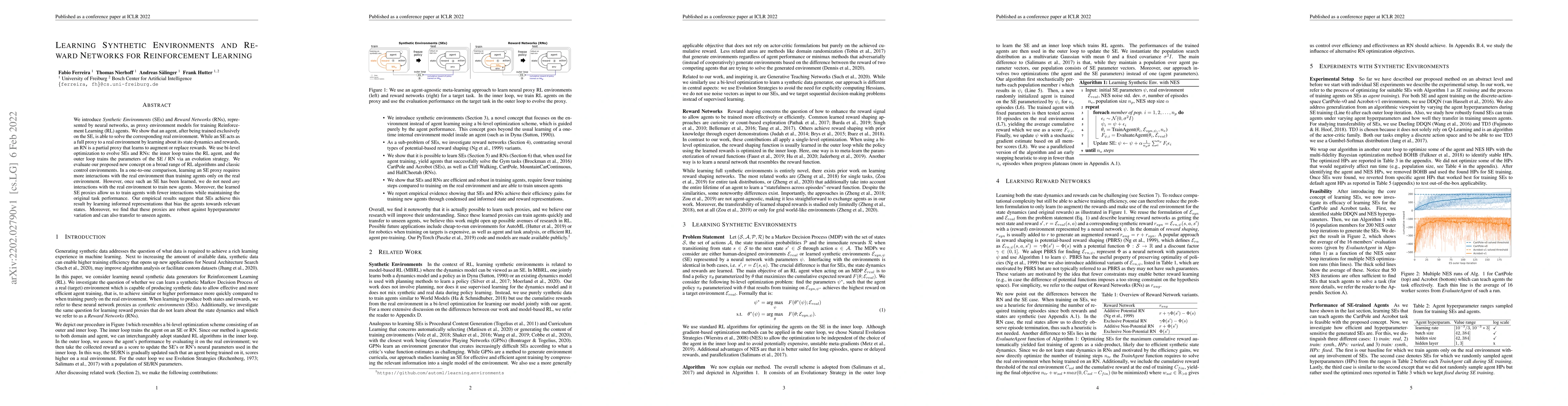 Thumbnail for Learning Synthetic Environments and Reward Networks for Reinforcement
  Learning