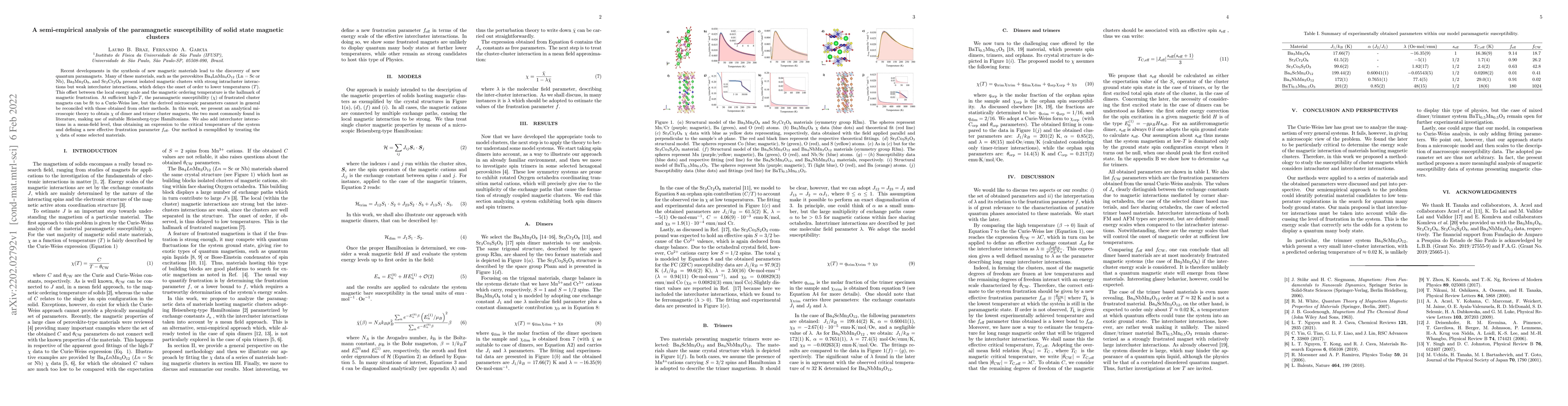 Thumbnail for A semi-empirical analysis of the paramagnetic susceptibility of solid
  state magnetic clusters