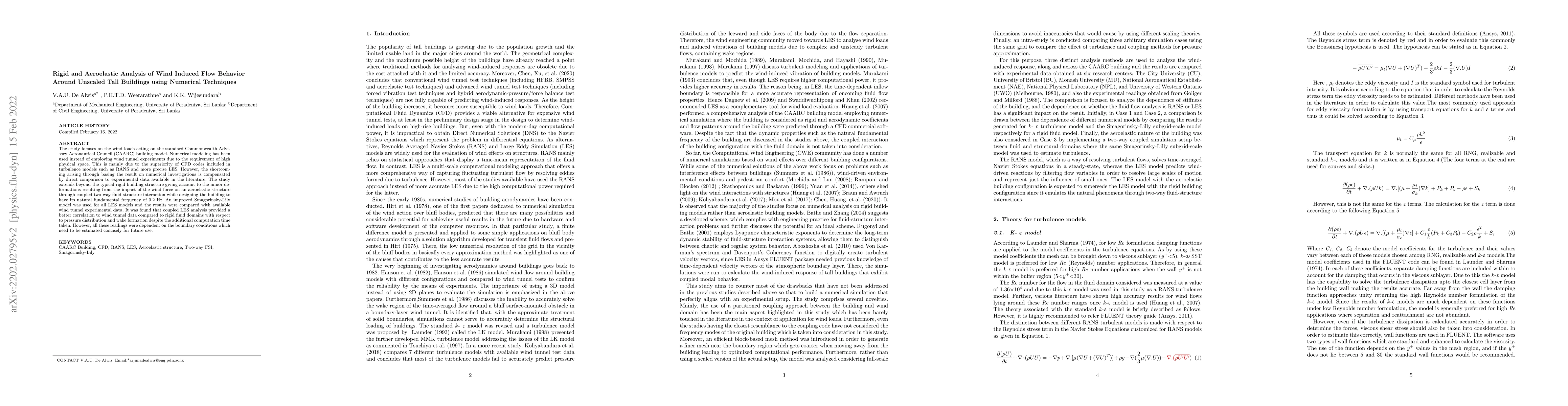 Thumbnail for Rigid and Aeroelastic Analysis of Wind Induced Flow Behavior Around
  Unscaled Tall Buildings using Numerical Techniques