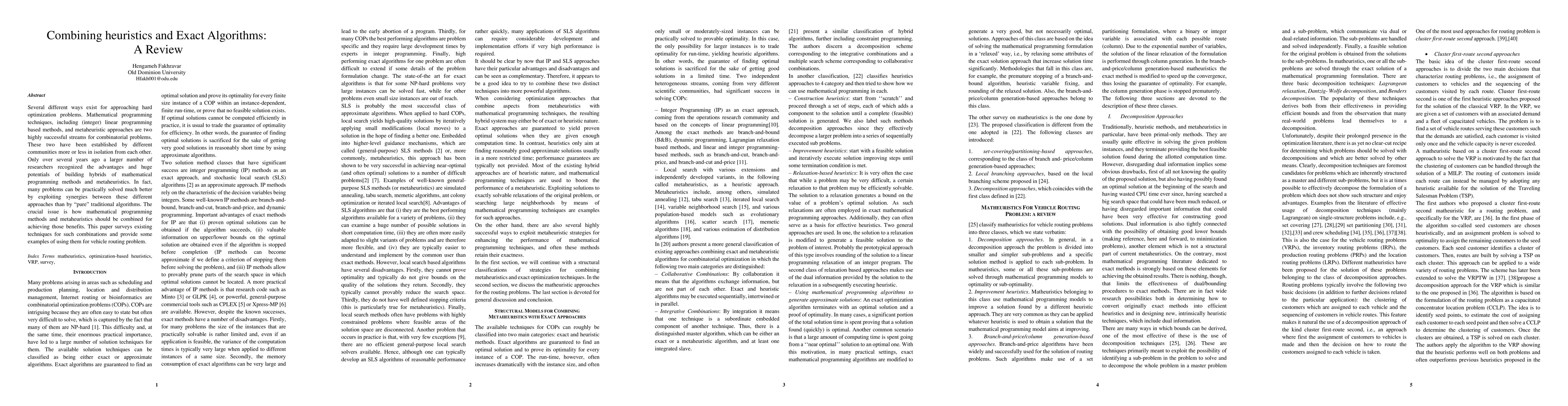 Thumbnail for Combining heuristics and Exact Algorithms: A Review