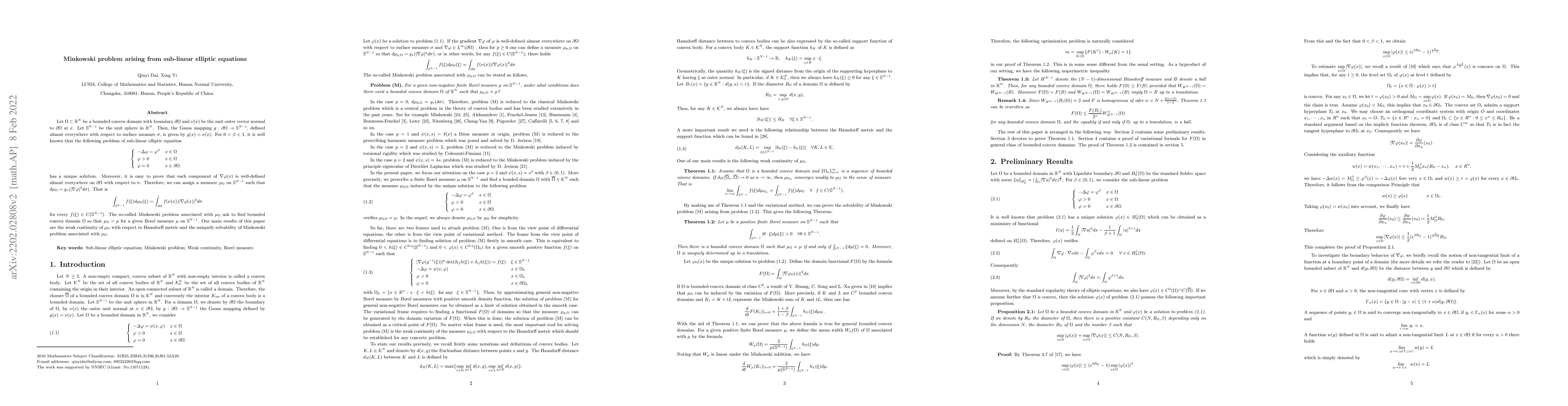 Thumbnail for Minkowski problem arising from sub-linear elliptic equations