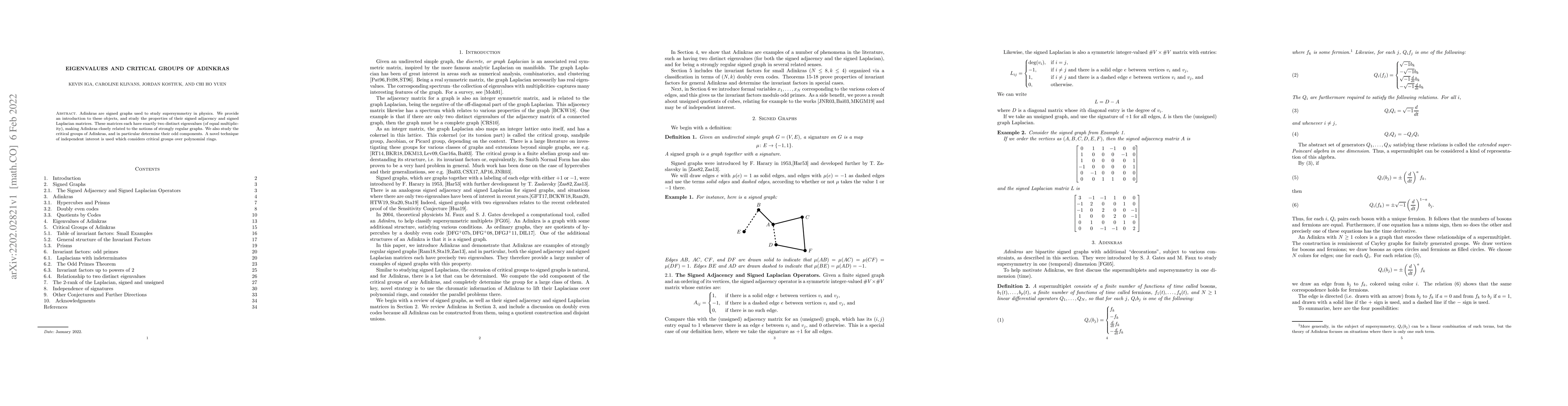 Thumbnail for Eigenvalues and Critical Groups of Adinkras