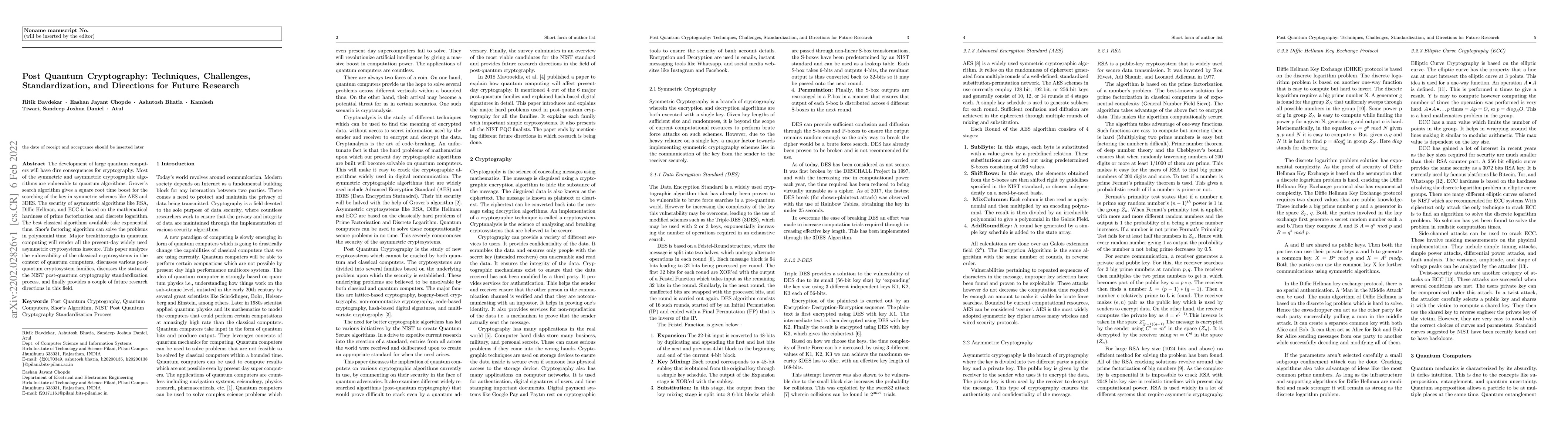 Thumbnail for Post Quantum Cryptography: Techniques, Challenges, Standardization, and
  Directions for Future Research