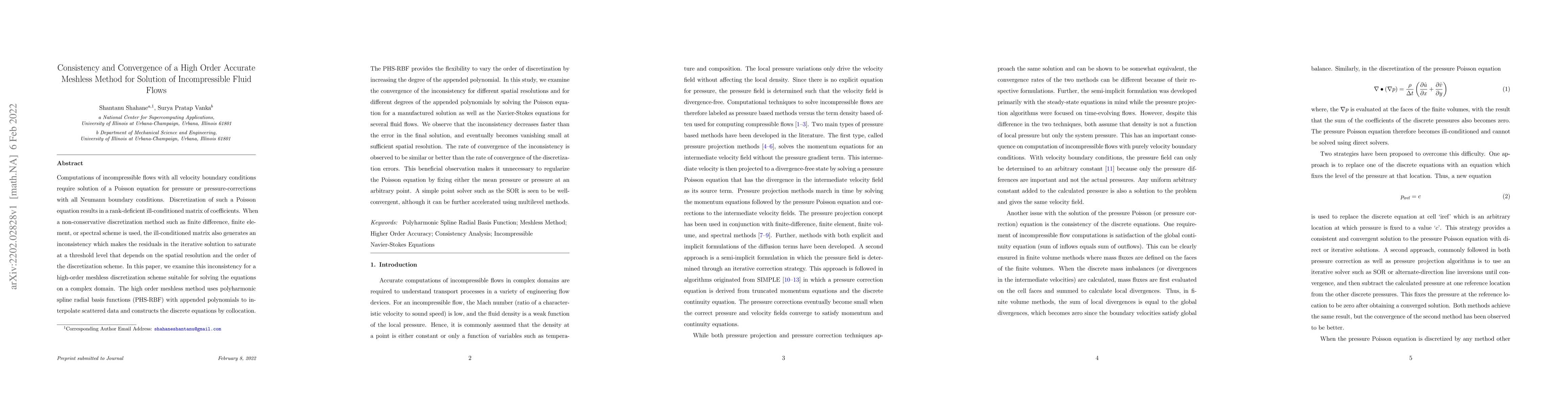 Thumbnail for Consistency and Convergence of a High Order Accurate Meshless Method for
  Solution of Incompressible Fluid Flows