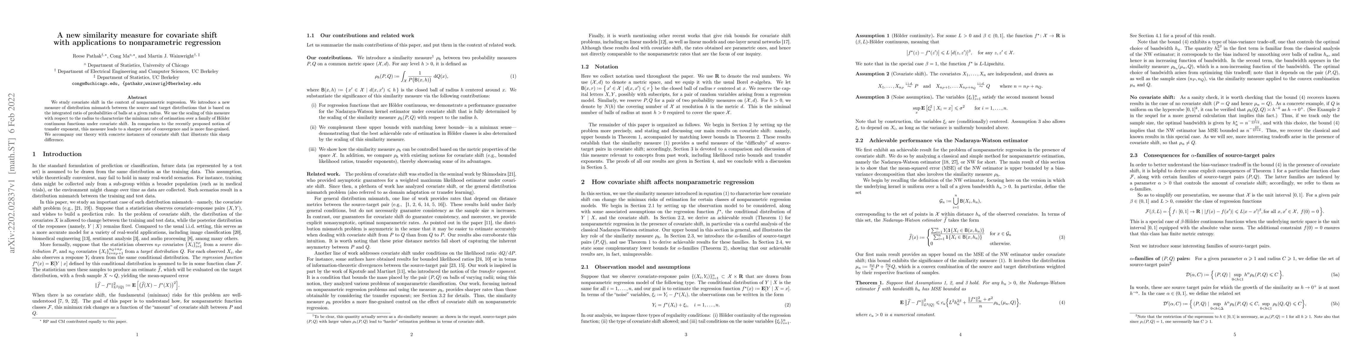 Thumbnail for A new similarity measure for covariate shift with applications to
  nonparametric regression