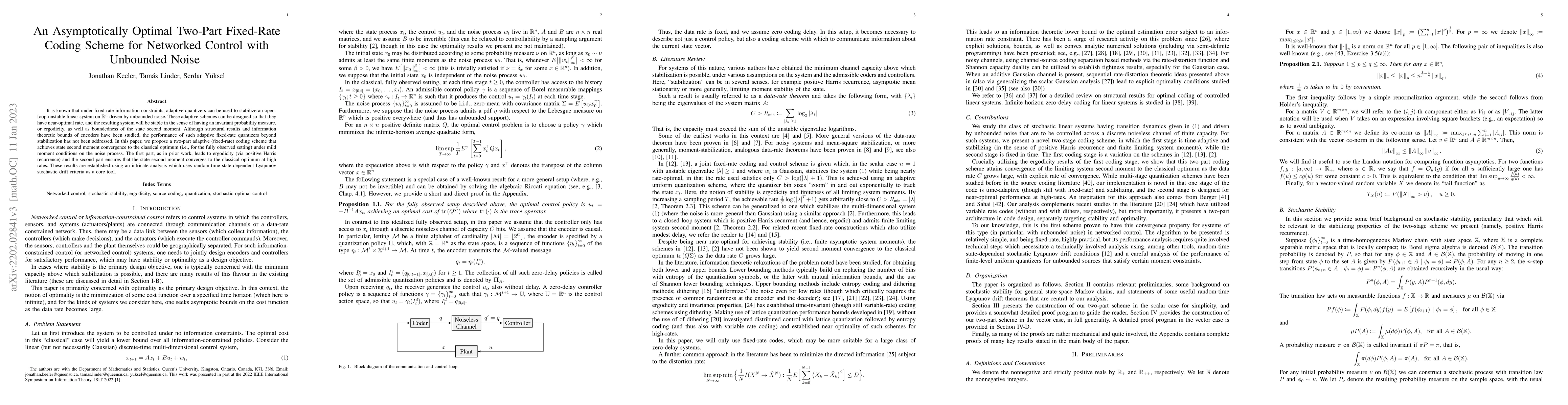 Thumbnail for An Asymptotically Optimal Two-Part Fixed-Rate Coding Scheme for
  Networked Control with Unbounded Noise