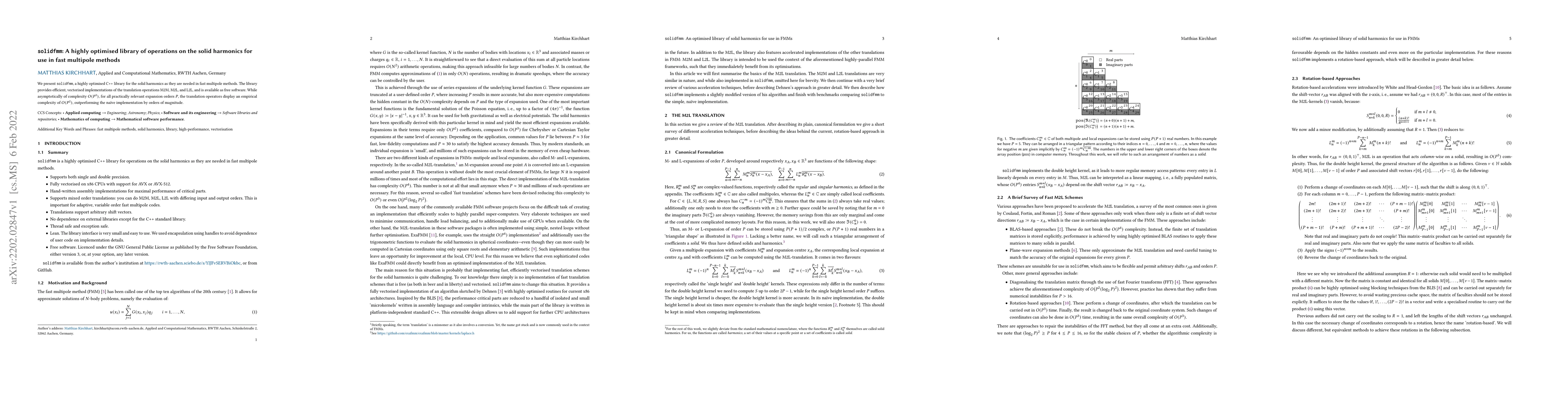 Thumbnail for Solidfmm: A highly optimised library of operations on the solid
  harmonics for use in fast multipole methods