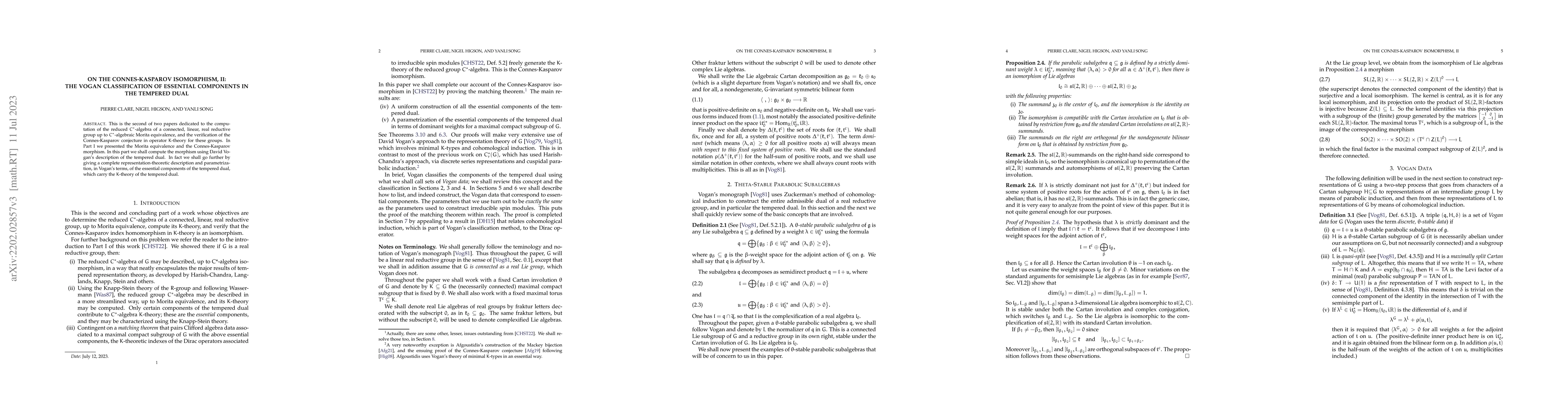 Thumbnail for On the Connes-Kasparov isomorphism, II: The Vogan classification of
  essential components in the tempered dual