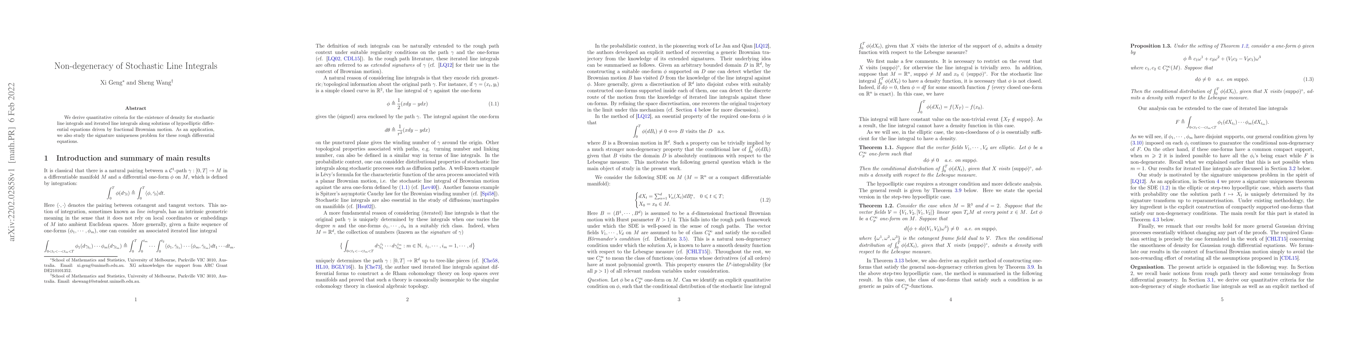 Thumbnail for Non-degeneracy of Stochastic Line Integrals