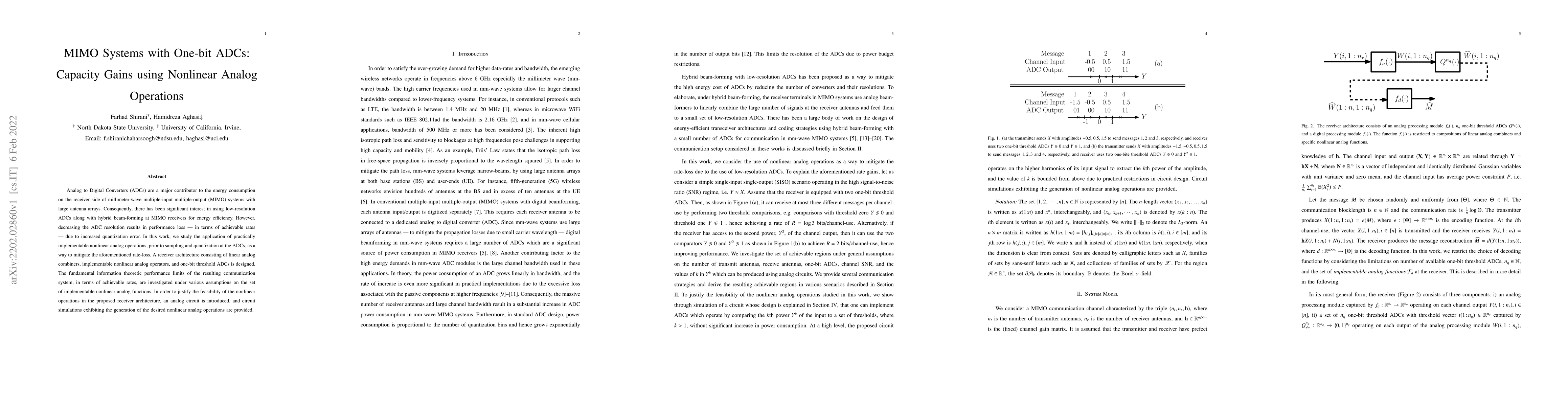Thumbnail for MIMO Systems with One-bit ADCs: Capacity Gains using Nonlinear Analog
  Operations