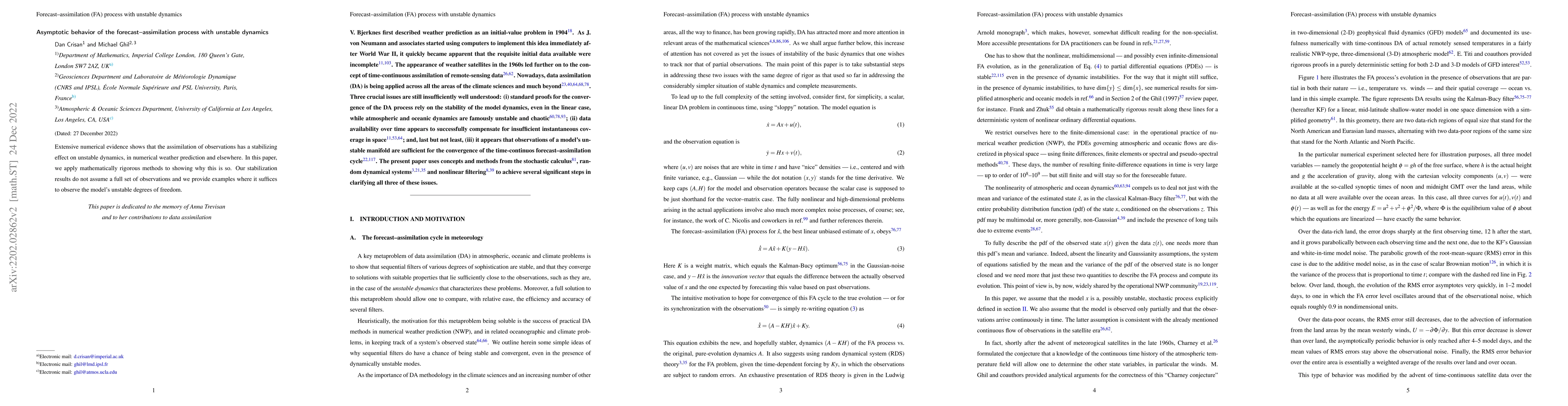 Thumbnail for Asymptotic behavior of the forecast-assimilation process with unstable
  dynamics