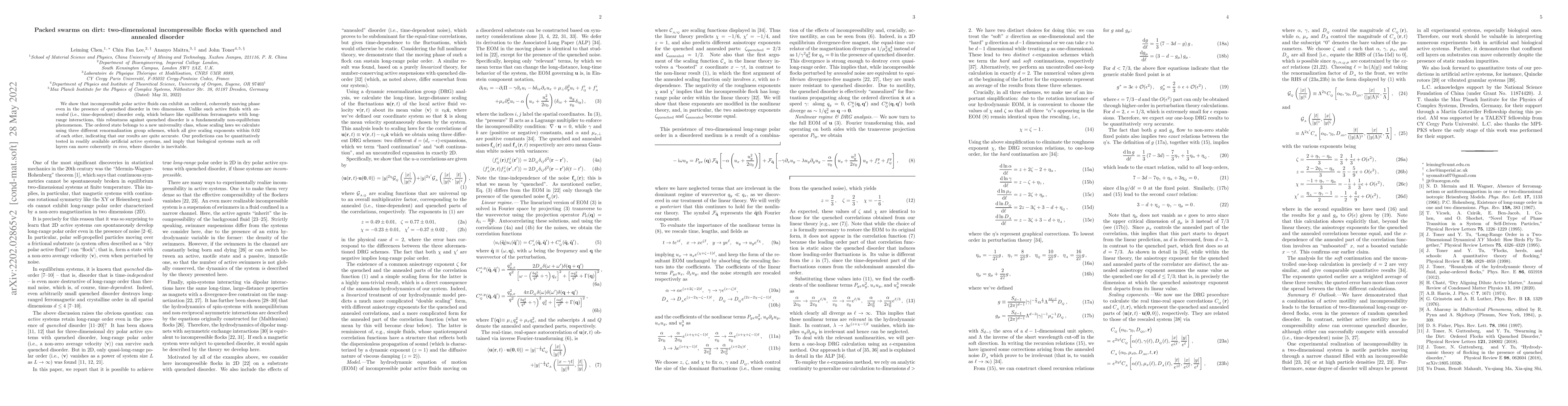 Thumbnail for Packed swarms on dirt: two-dimensional incompressible flocks with
  quenched and annealed disorder