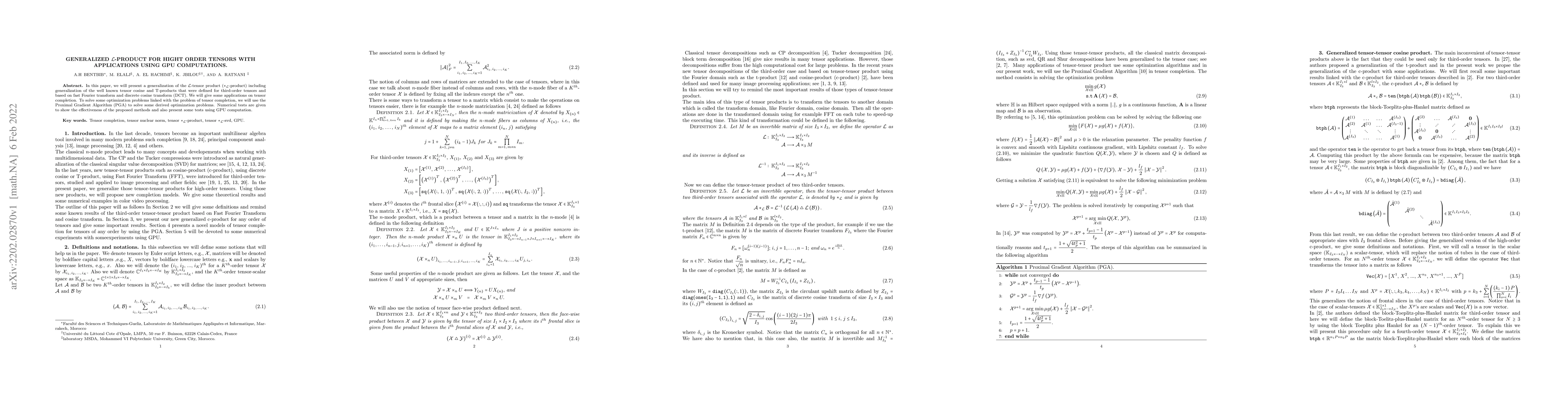 Thumbnail for Generalized L-product for hight order tensors with applications using
  GPU computation