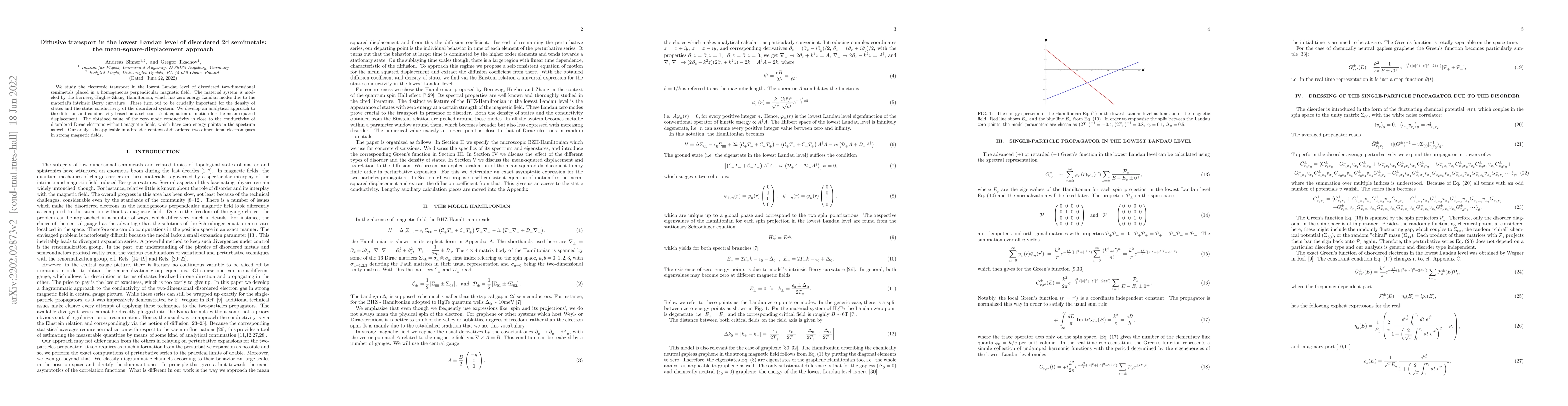 Thumbnail for Diffusive transport in the lowest Landau level of disordered 2d
  semimetals: the mean-square-displacement approach