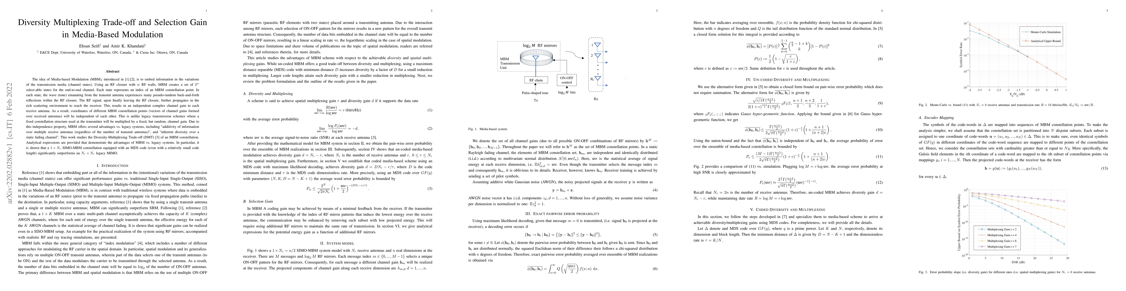 Thumbnail for Diversity Multiplexing Trade-off and Selection Gain in Media-Based
  Modulation
