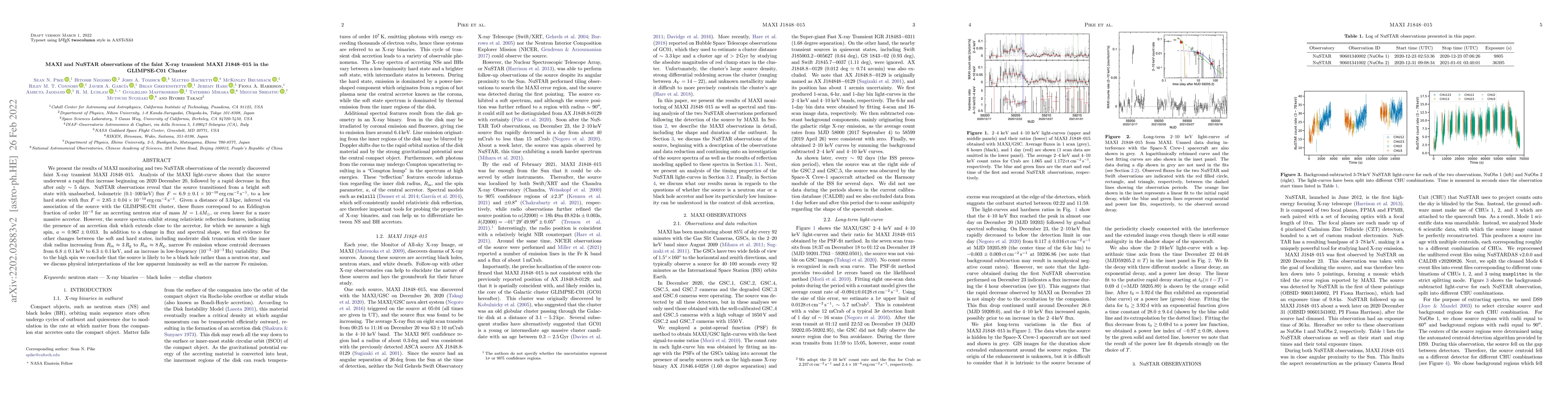 Thumbnail for MAXI and NuSTAR observations of the faint X-ray transient MAXI J1848-015
  in the GLIMPSE-C01 Cluster
