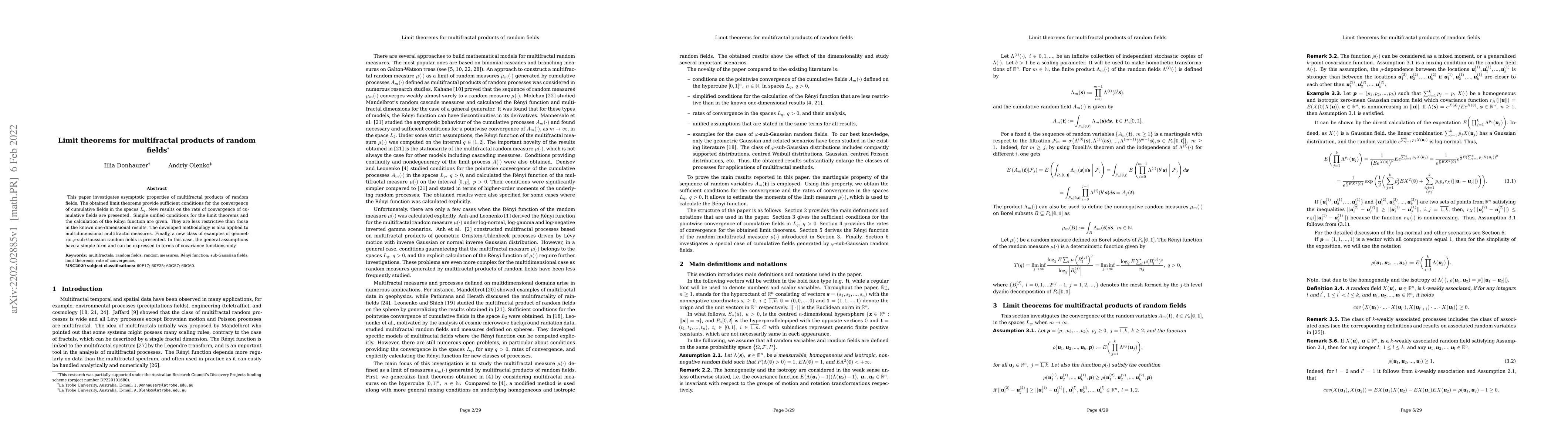 Thumbnail for Limit theorems for multifractal products of random fields