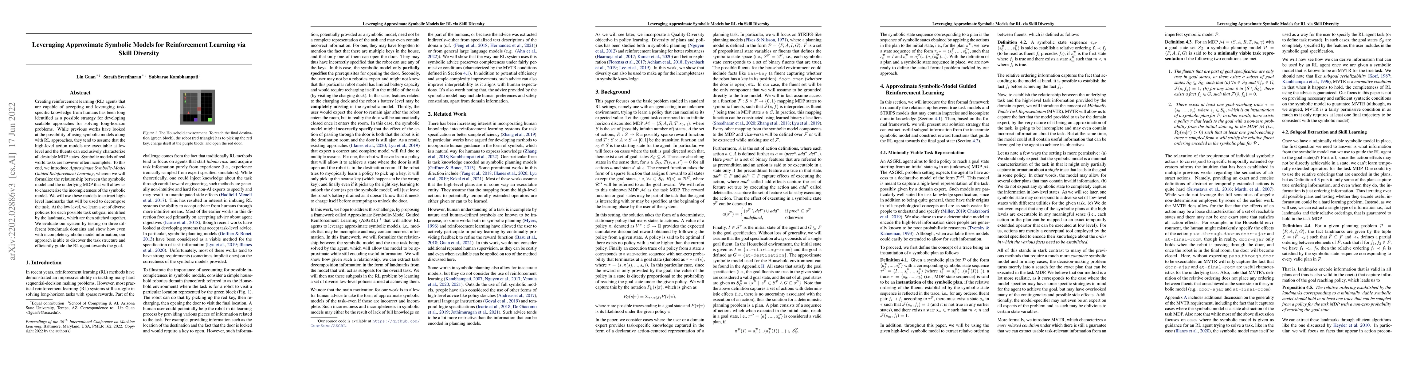 Thumbnail for Leveraging Approximate Symbolic Models for Reinforcement Learning via
  Skill Diversity
