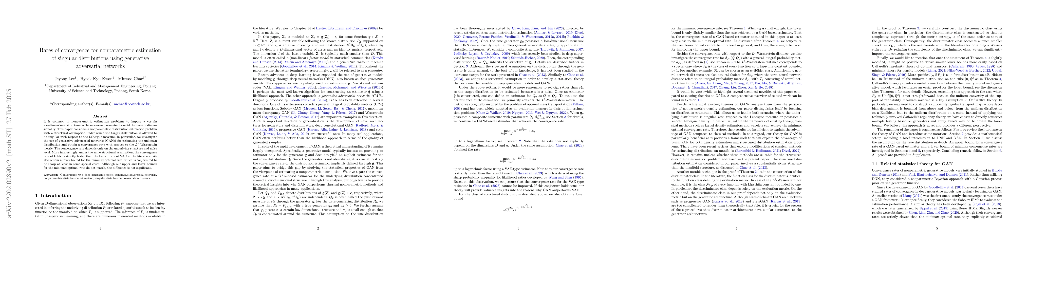 Thumbnail for Rates of convergence for nonparametric estimation of singular
  distributions using generative adversarial networks