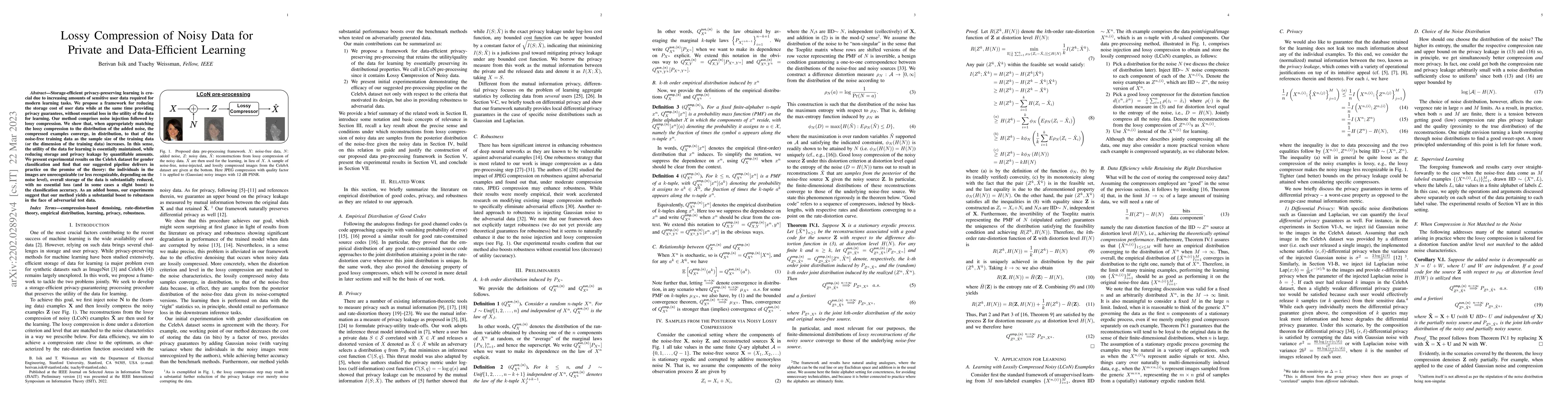 Thumbnail for Lossy Compression of Noisy Data for Private and Data-Efficient Learning