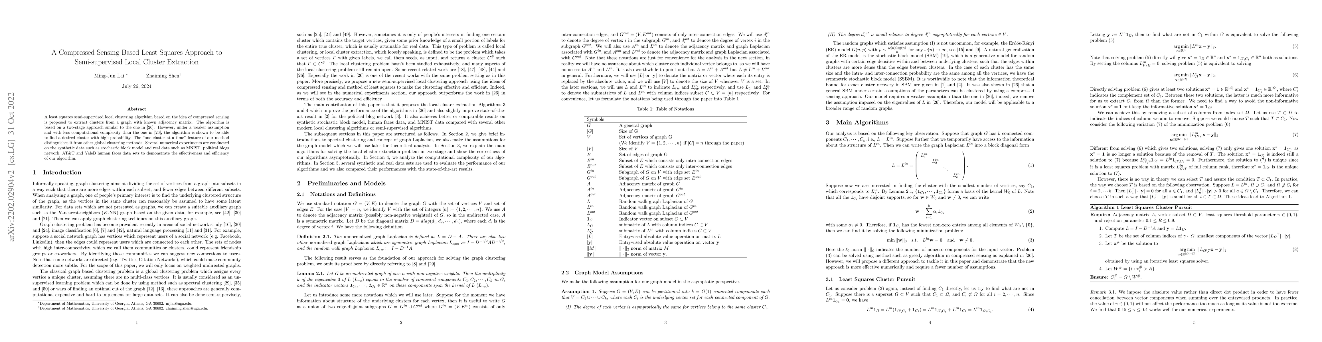 Thumbnail for A Compressed Sensing Based Least Squares Approach to Semi-supervised
  Local Cluster Extraction