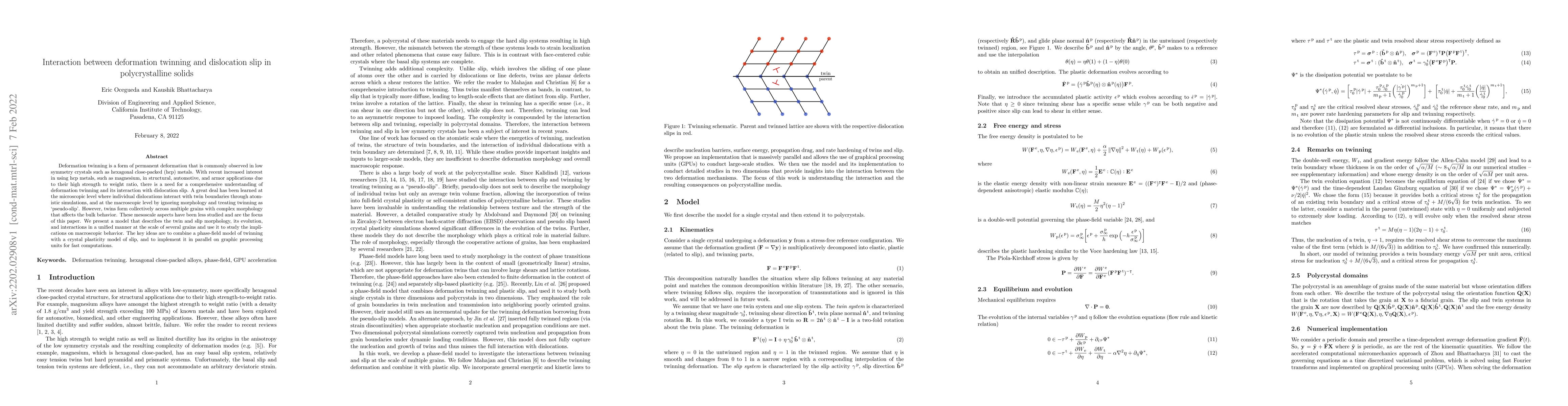 Thumbnail for Interaction between deformation twinning and dislocation slip in
  polycrystalline solids