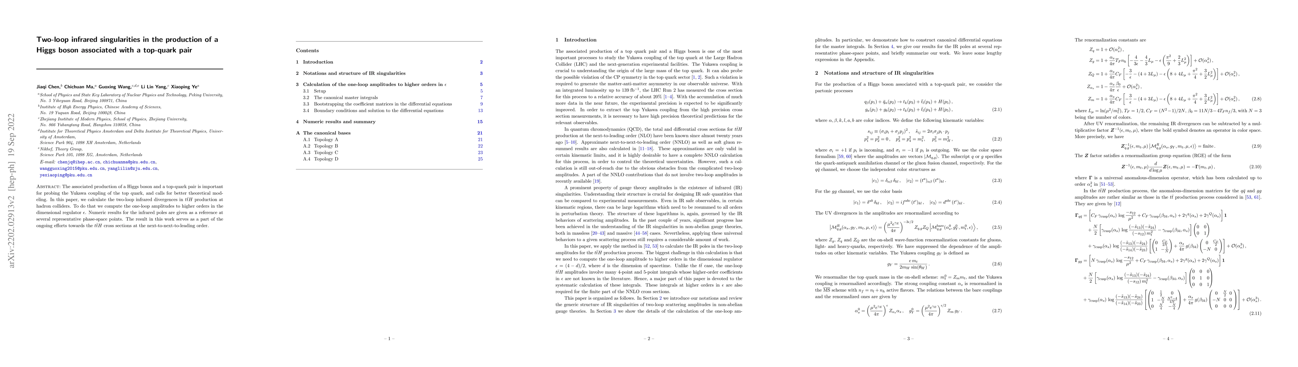 Thumbnail for Two-loop infrared singularities in the production of a Higgs boson
  associated with a top-quark pair