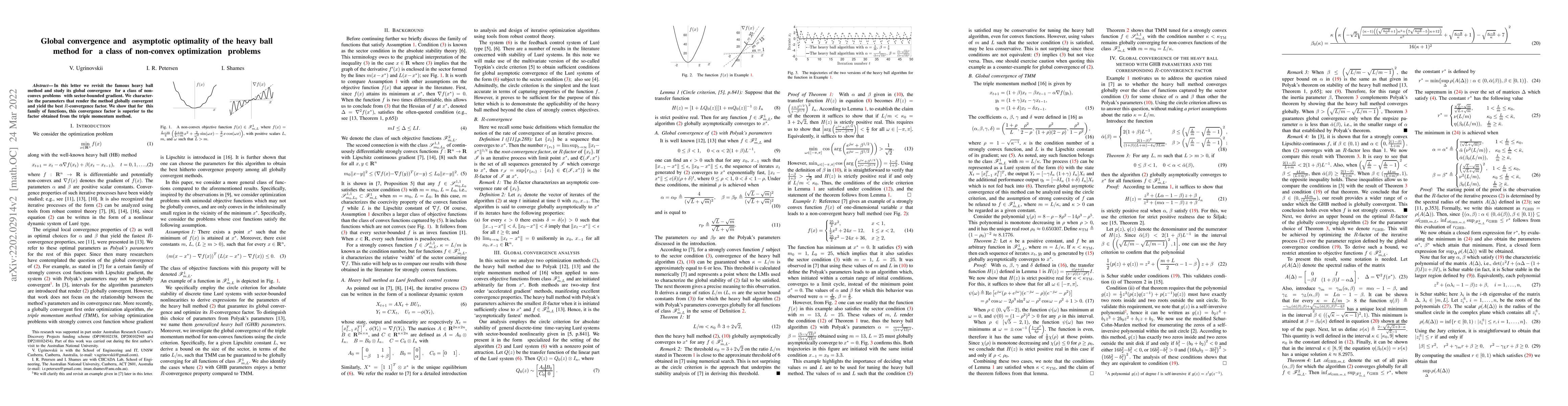 Thumbnail for Global convergence and asymptotic optimality of the heavy ball method
  for a class of non-convex optimization problems