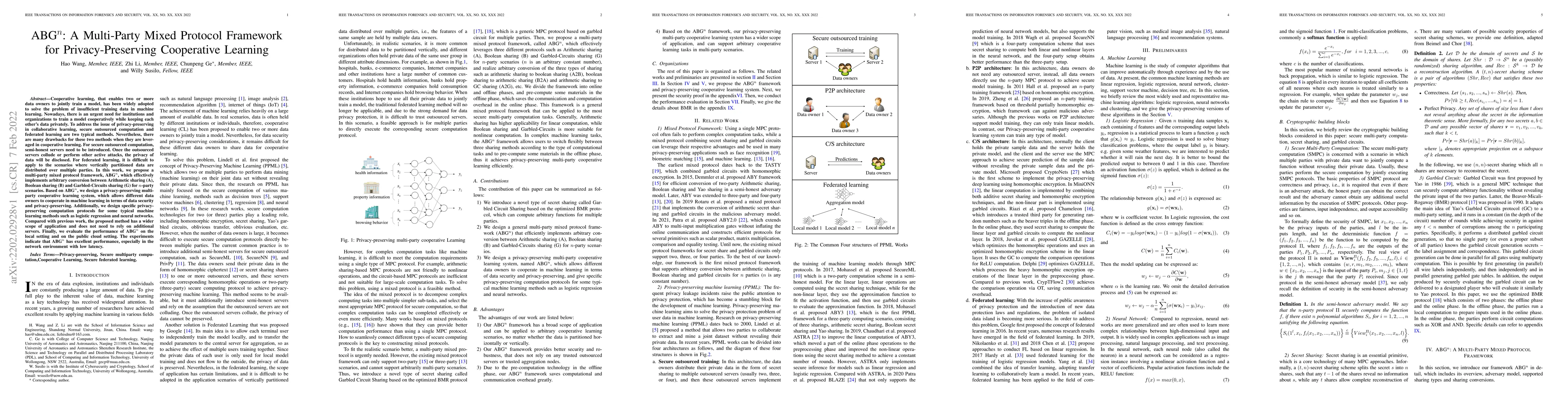 Thumbnail for ABG: A Multi-Party Mixed Protocol Framework for Privacy-Preserving
  Cooperative Learning