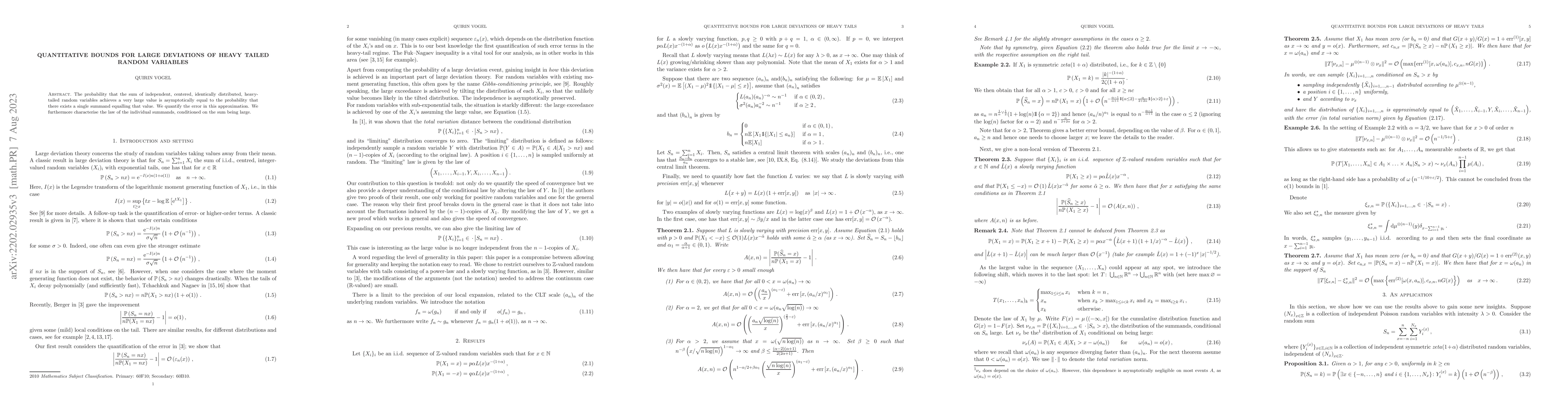 Thumbnail for Quantitative bounds for large deviations of heavy tailed random
  variables