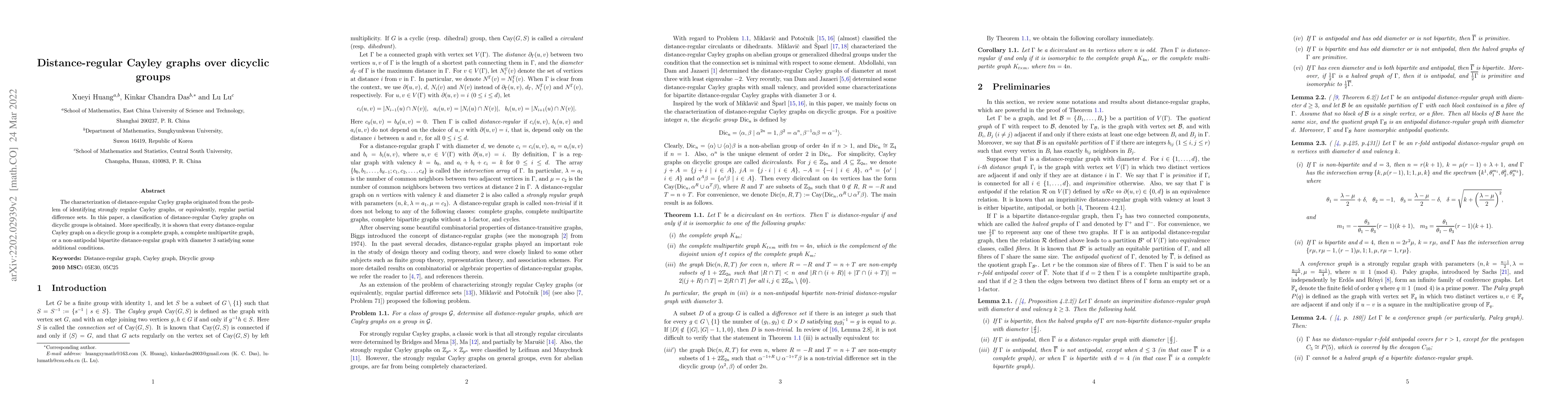 Thumbnail for Distance-regular Cayley graphs over dicyclic groups