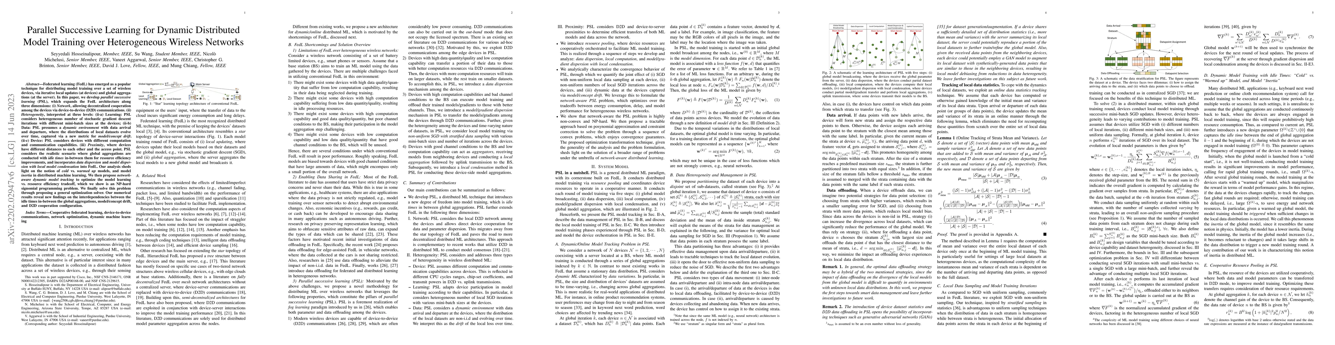 Thumbnail for Parallel Successive Learning for Dynamic Distributed Model Training over
  Heterogeneous Wireless Networks