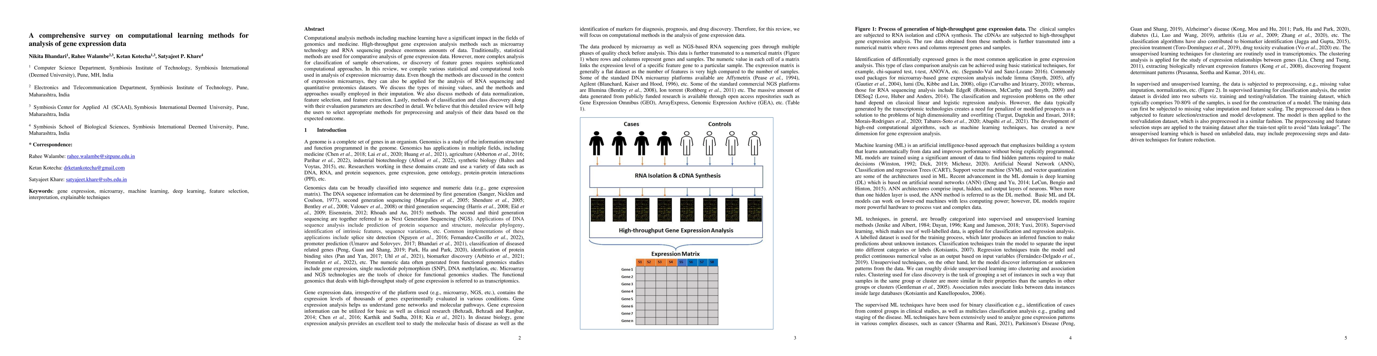 Thumbnail for A comprehensive survey on computational learning methods for analysis of
  gene expression data