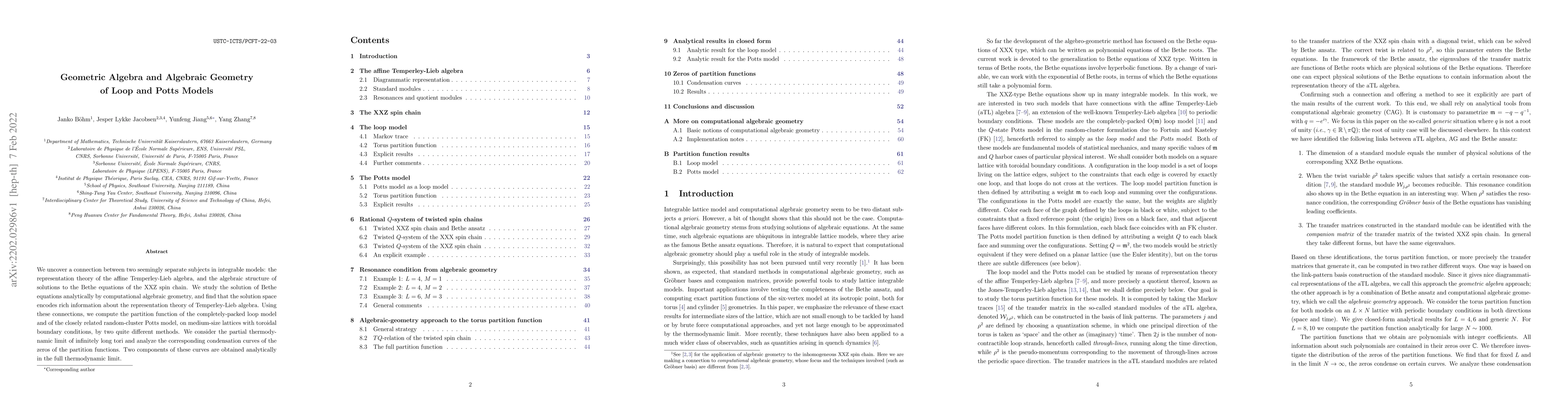 Thumbnail for Geometric Algebra and Algebraic Geometry of Loop and Potts Models