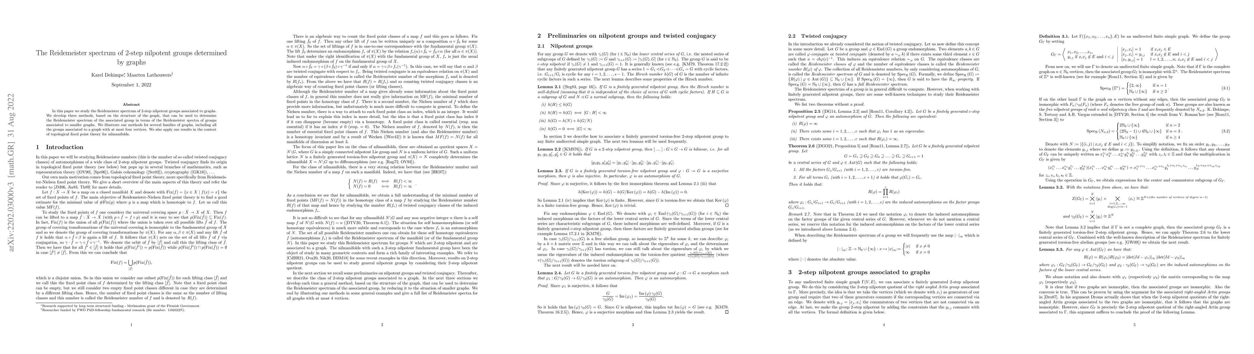 Thumbnail for The Reidemeister spectrum of 2-step nilpotent groups determined by
  graphs