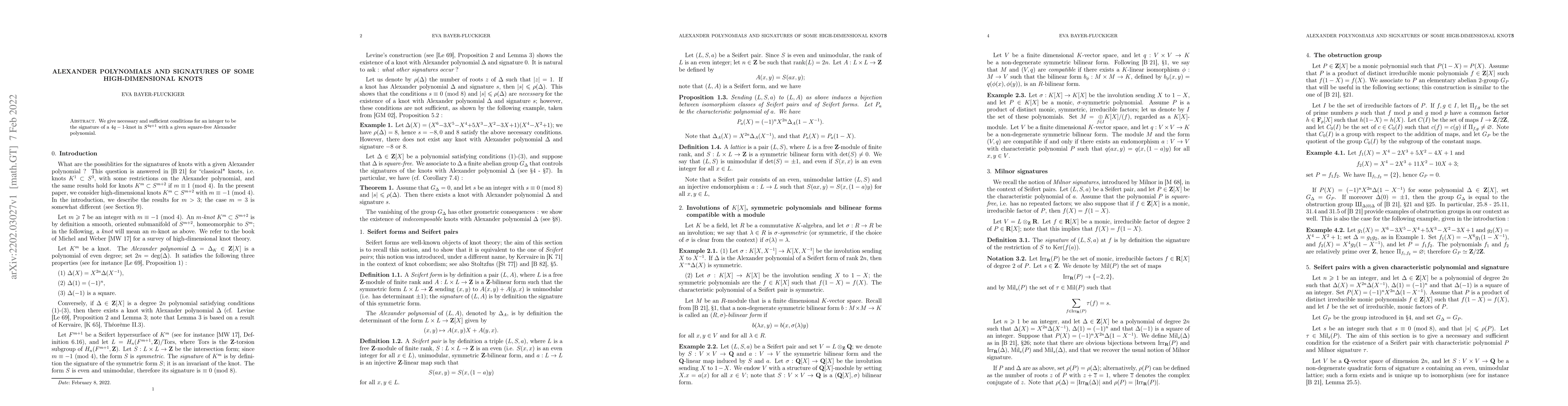 Thumbnail for Alexander polynomials and signatures of some high-dimensional knots